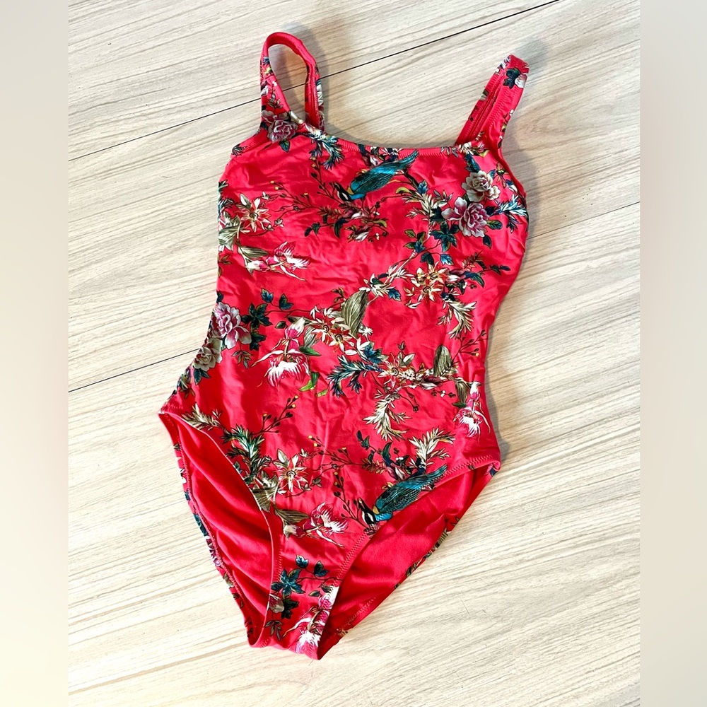 Johnny Was Hot Red Floral Swimsuit